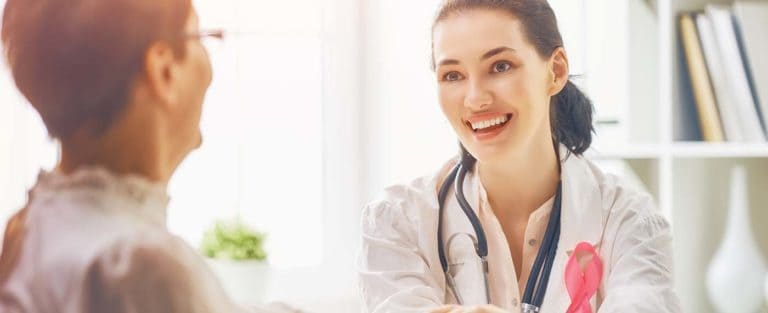 Woman meeting doctor for mammogram screening